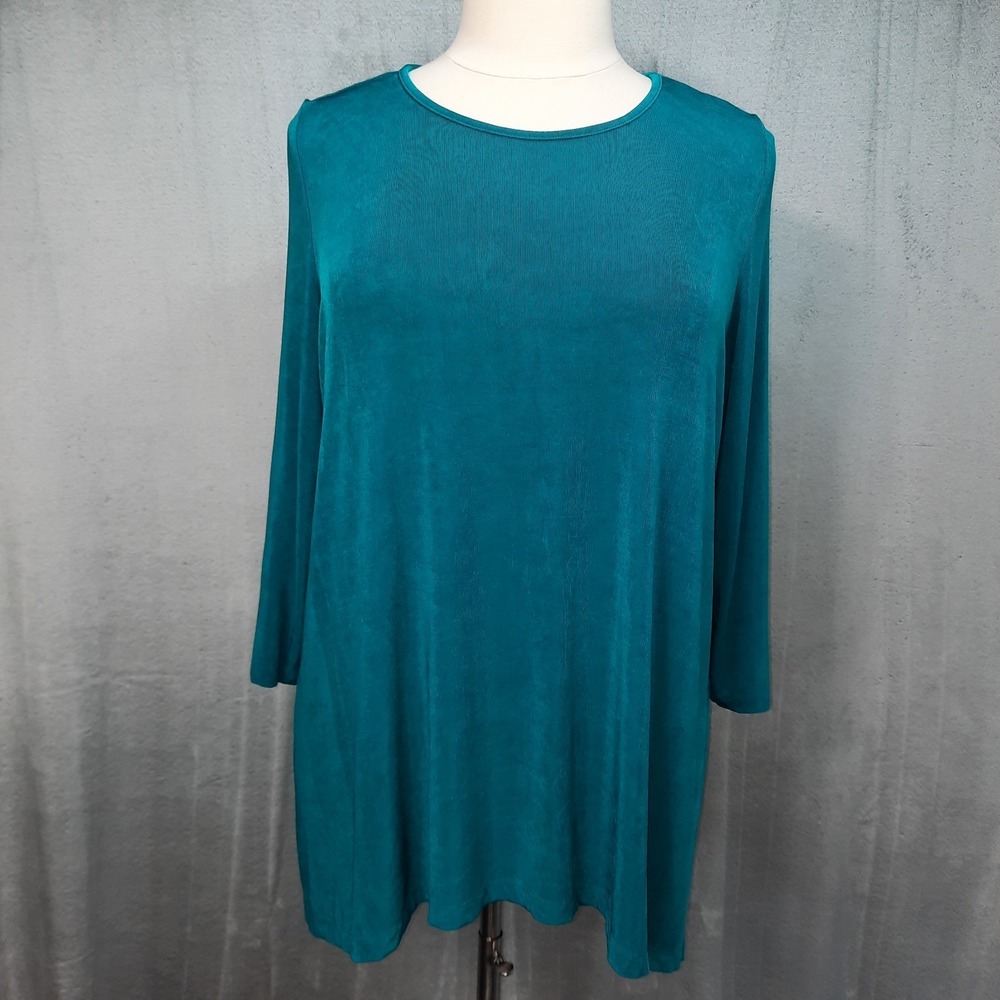 Coldwater Creek Tunic Top Womens 2X Blue‎ Stretch Knit Sharkbite Hem Minimalist